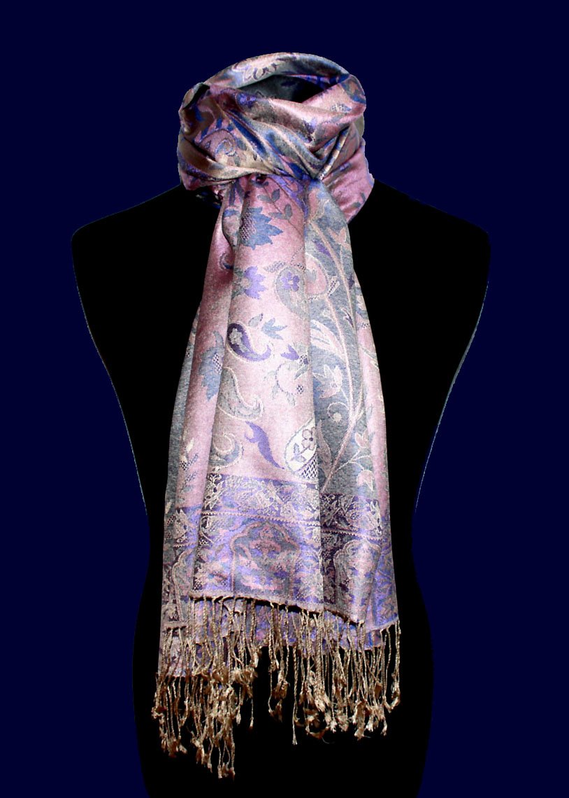 LORENZO CANA Pashmina pour la femme - écharpe de 100% soie avec les mesures de 70 x 190 cm - fait à la main – souple élégant en violet rose bleu ciel