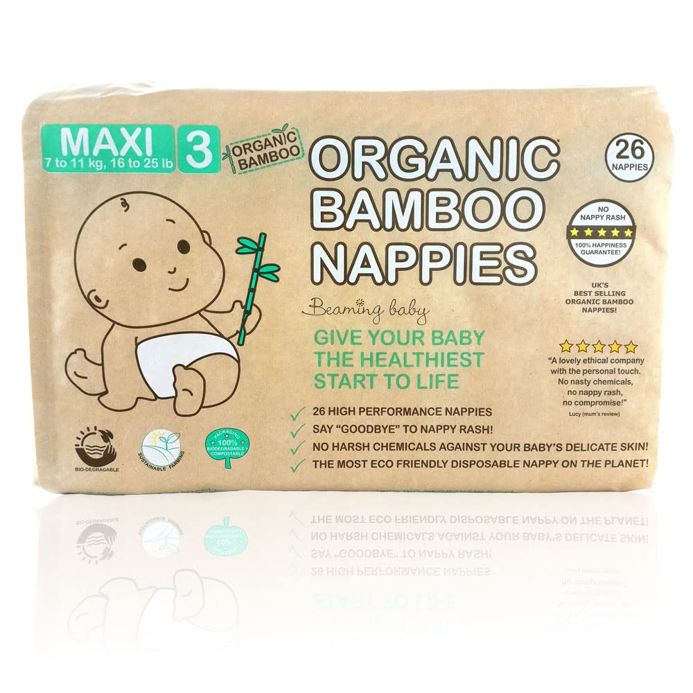 Beaming Baby Organiczne pieluchy bambusowe rozmiar 3 - pasują do 7-11 kg, 7-11 kg - 26 pieluszek w opakowaniu