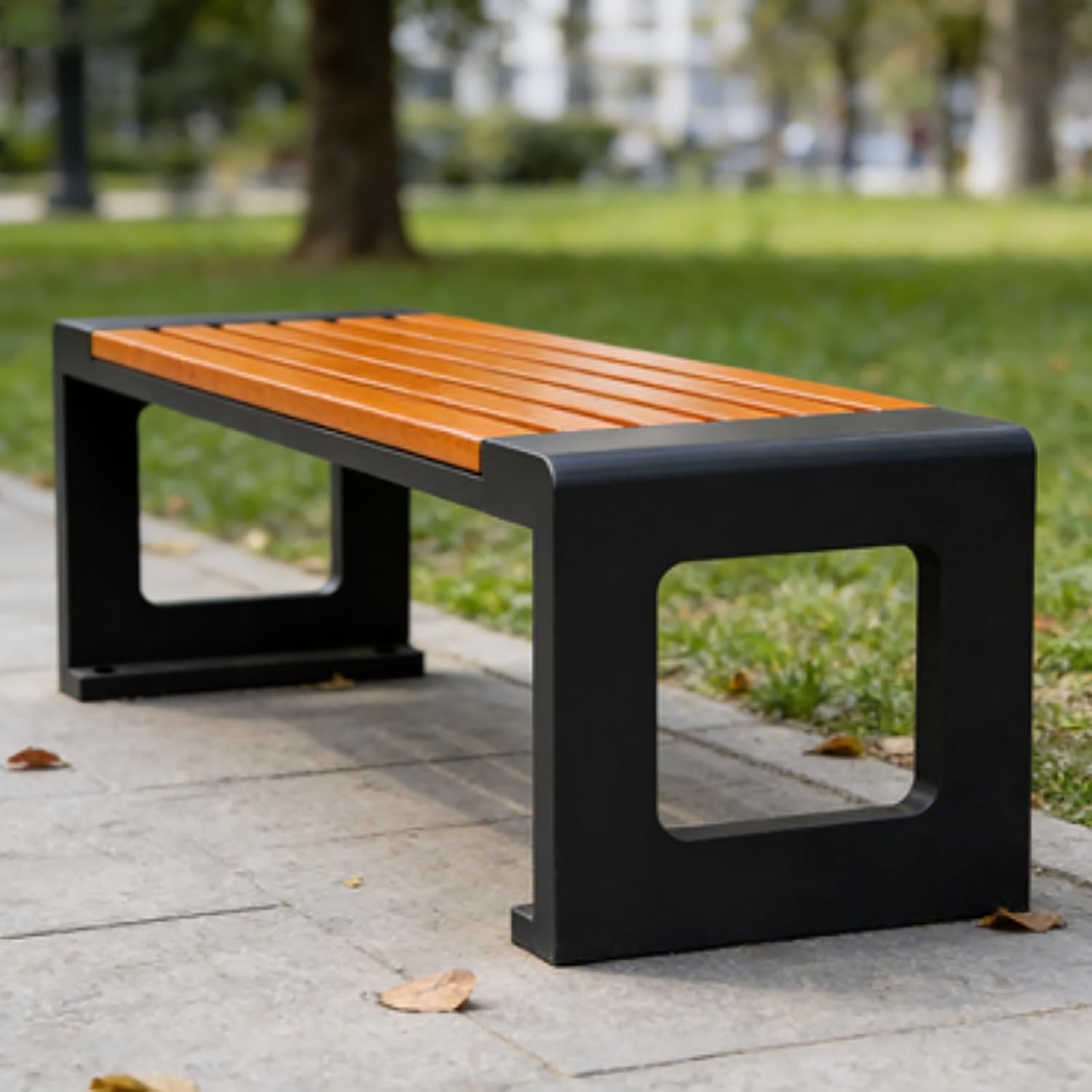 Outdoor U-Shaped Park Bench, Backless Slatted Garden Benches, One-Piece Design, No Assembly, for Yard, Lawn, Porch Bench(Small)