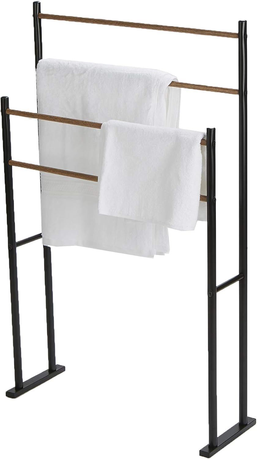 Mind Reader Alloy Collection, 2-Tier Towel Rack with 4 Bars, Drying Stand, Metal, Black