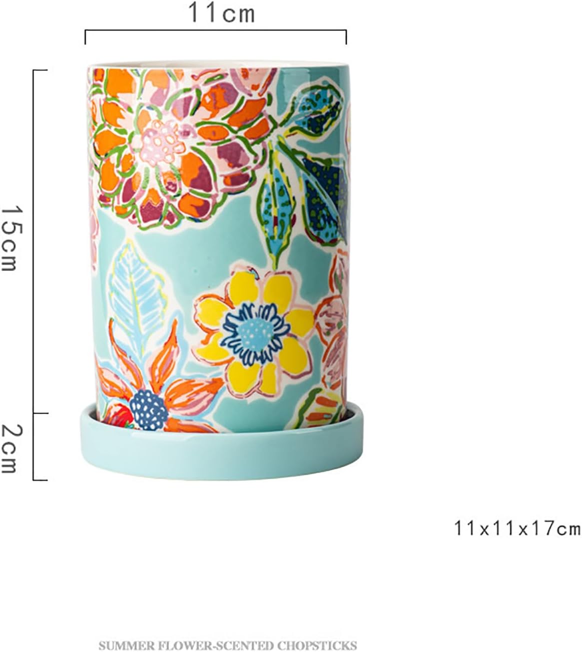 Dxcaicc Kitchen Utensil Holder, Ceramic Utensil Holder for Kitchen Counter, Flowers Series Multiple Drain Holes Chopstick Holder with Drain Tray, 4X7 Inch,C
