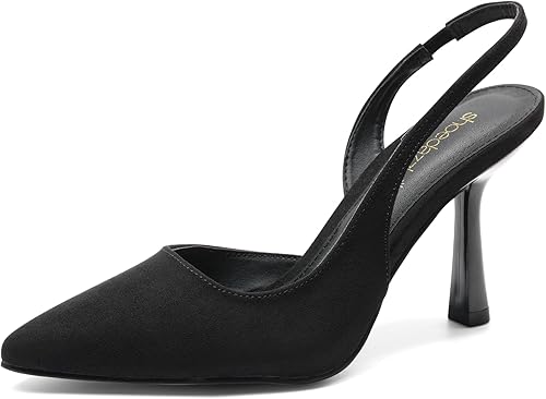 JustFab Women's Pointed Toe High Stiletto Heels Slingback Stretch Slip-on Pumps 