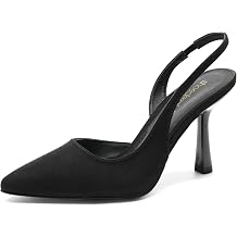 JustFab Women's Pointed Toe High Stiletto Heels Slingback Stretch Slip-on Pumps Backless Patent Suede Fashion Dress Shoes for Women