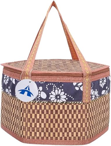 ALANES Picnic Basket with Lid & Handles, Bamboo Storage Tote for Outdoor Camping