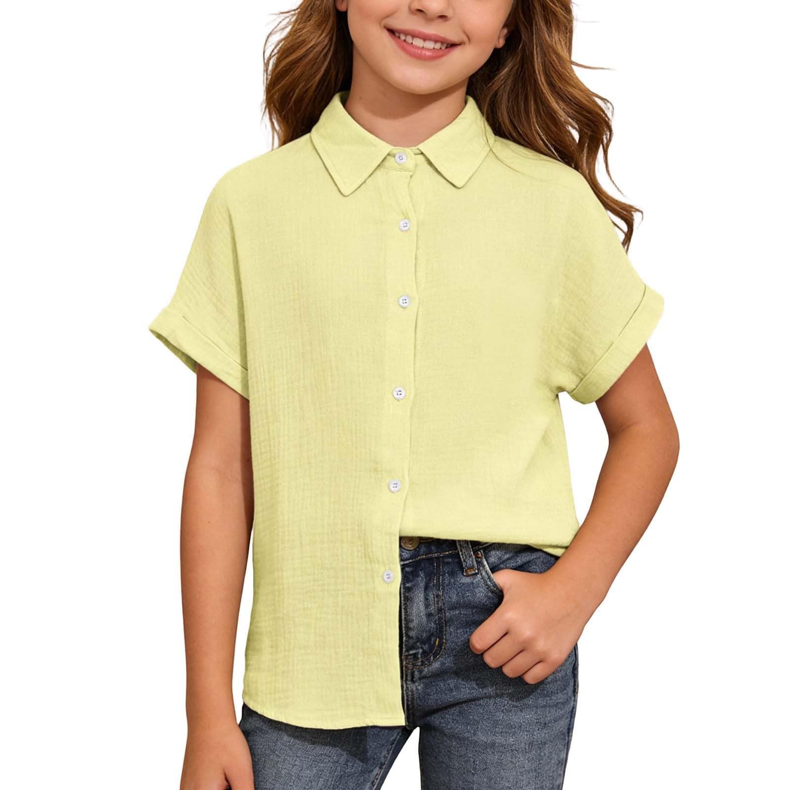 Camisa con botones para niña monocolor manga corta transpirable