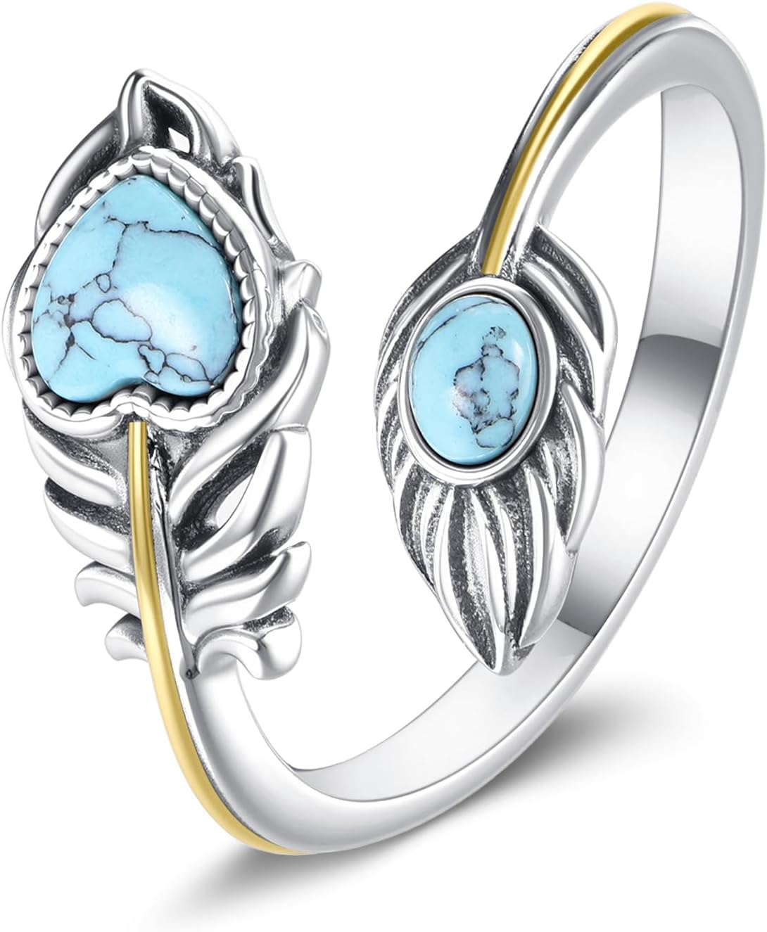 MONGAS Feather Ring 925 Sterling Silver Turquoise Ring Western Jewelry Christmas Gifts for Women