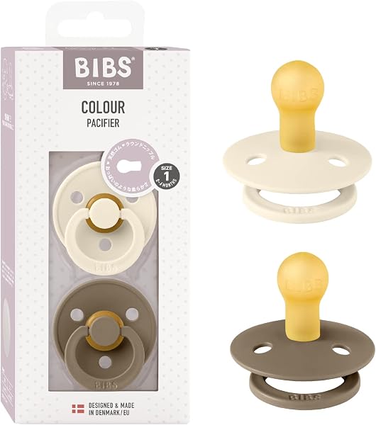BIBS(ビブス) 天然ゴムおしゃぶり 2個セット COLOUR サイズ1(0~6カ月)【日本正規品】BPAフリー アーチ形状で摩擦を軽減 胸に似た丸型ニップル 110358 Dark Oak/Ivory - 1