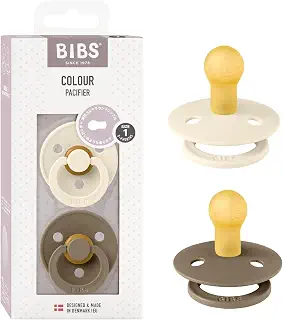 BIBS(ビブス) 天然ゴムおしゃぶり 2個セット COLOUR サイズ1(0~6カ月)【日本正規品】BPAフリー アーチ形状で摩擦を軽減 胸に似た丸型ニップル 110358 Dark Oak/Ivory