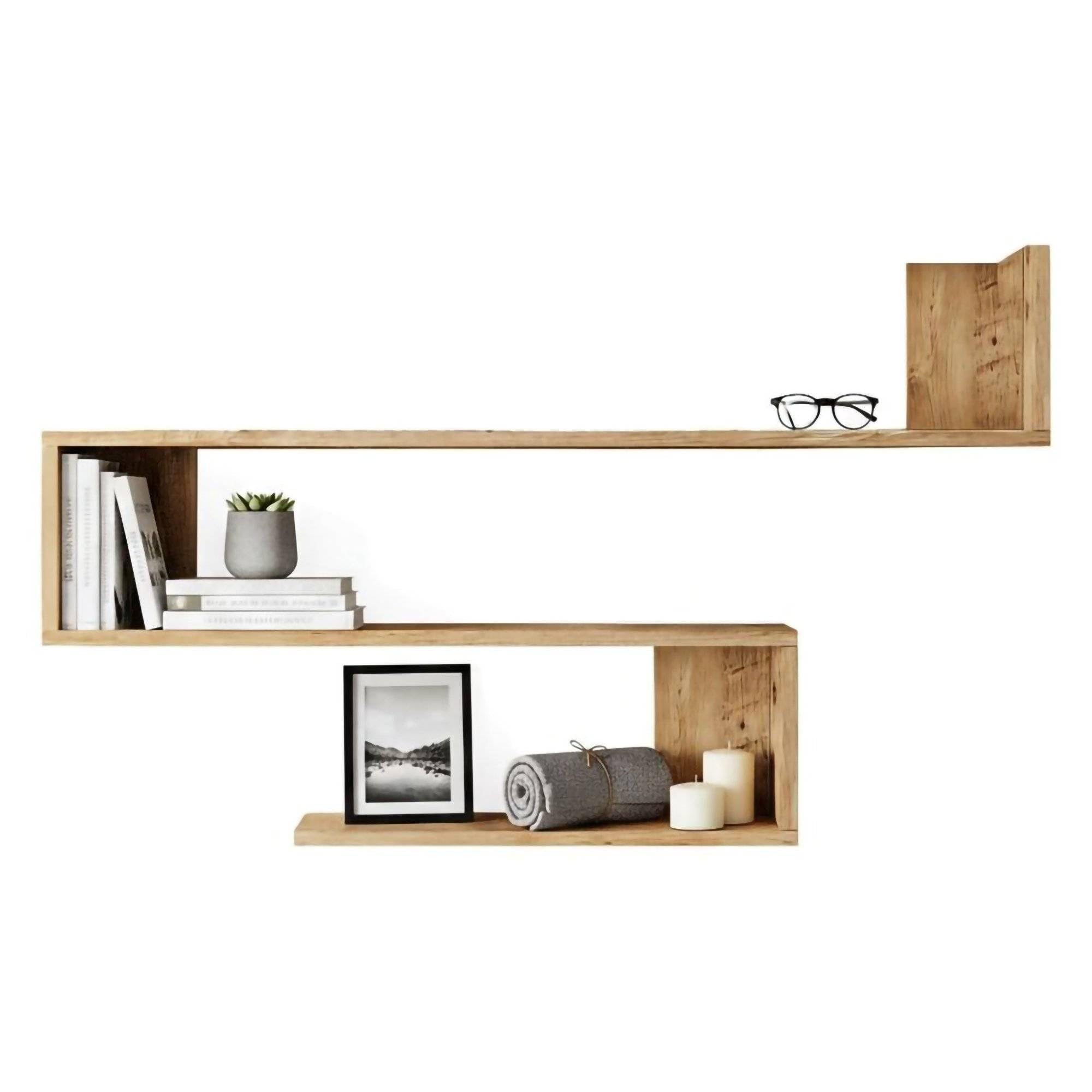 Dmora - Mensola Stellara, Scaffale, Ripiano a muro, Scaffalatura multiuso, 120x15h71 cm, Quercia