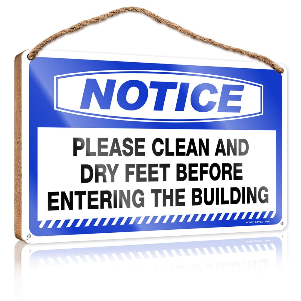 FZFN Signs & Plaques Notice Please Clean And Dry Your Feet Before Entering Wooden Sign Bar Signs For Man Cave Bar Signs For Home(15X28CM)