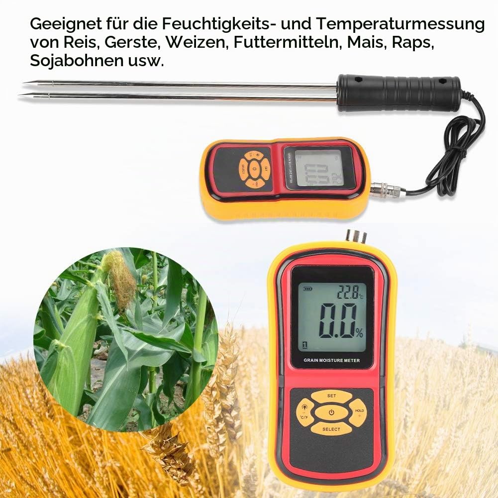 Feuchtemessgerät Digital GM640 Feuchtetester LCD-Getreidetester Feuchtetemperatur Messer für Weizenreis Maisbohne Getreide Feuchtigkeitsprüfgerät