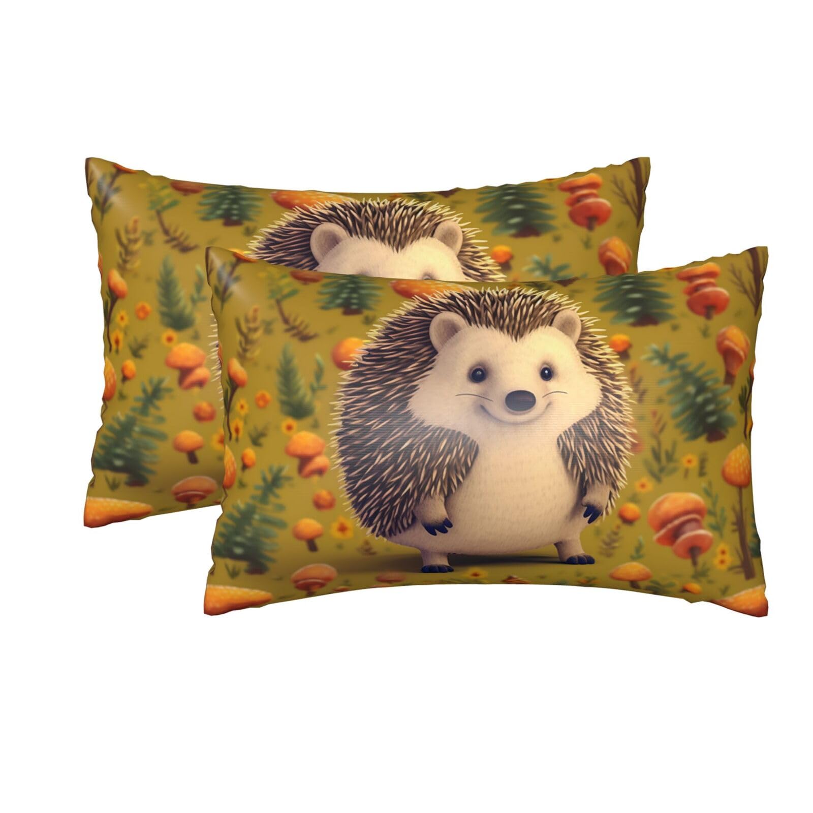 2 Pack Queen Silk Pillow Cases with Hidden Zipper, Luxury Soft Satin Pillow Covers for Hair and Skin, Hedgehog Pillowcases 20"x30" Bed Pillow Protectors Cover for Sleeping Gifts