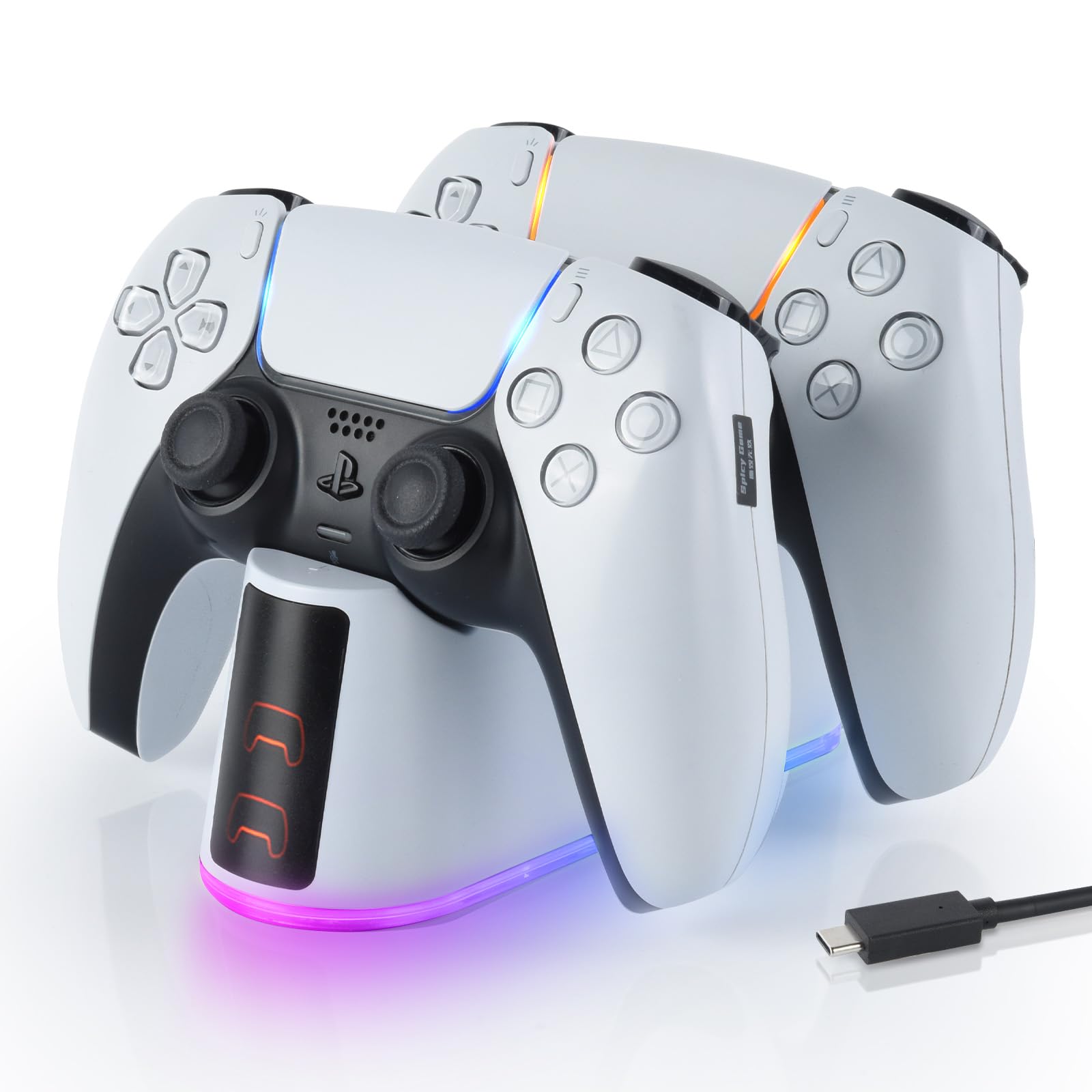 ELUTENG Stacja ładująca do kontrolera PS5 DualSense i Edge, RGB, akcesoria ze wskaźnikiem LED, ładowarka do kontrolera PlayStation 5 z 2-godzinnym czasem ładowania