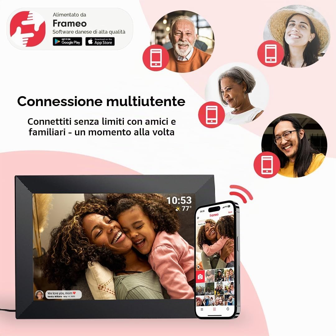 Frameo - Cornice per foto digitale WiFi, 32 GB, 10,1 pollici, 1280 x 800 mm, touch screen IPS HD, rotazione automatica, 32 GB di spazio di archiviazione integrato, condividi momenti istantaneamente