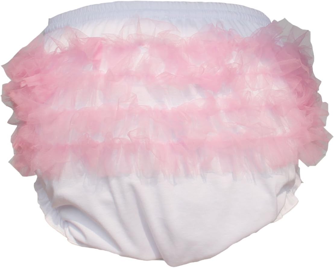 Haian ABDL Girls Ruffle Panties Chiffon Bloomers Diaper Cover (X-Large, White & Pink)