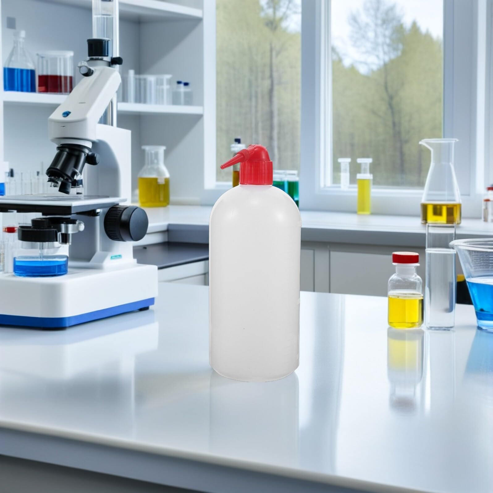 6 Stück Pack Kunststoff Labor Spritzflaschen 1000 ml mit Rotem Verschluss Schmale Öffnung Präzise Dosierflasche für Medizinische Zwecke Pflanzenbewässerung und Laborreinigung