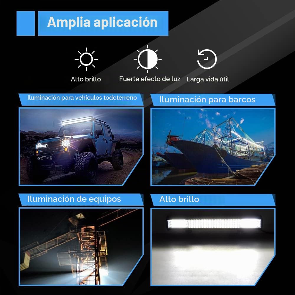 Willpower Barra LED 4x4 330W 30cm Barras Luce de Trabajo 9D Combinación de Punto Inundación Foco Led 12V 24V 6000K Faro Led IP67 Impermeable para Coche Tractor Camion Barco ATV UTV SUV