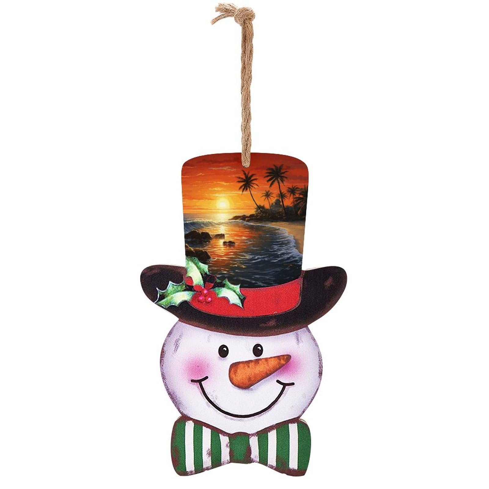 Panneau en bois bonhomme de neige de Noël avec paysage finement imprimé