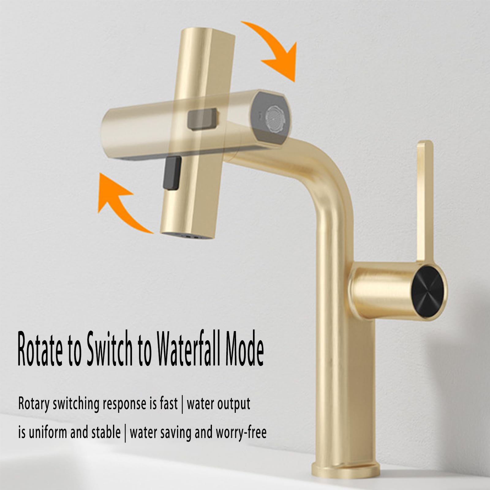 Grifo de baño con rociador desplegable,Grifo de Lavabo de baño de Oro Cepillado con Pantalla de Temperatura LED,Grifos de Lavabo de baño de una Sola manija en Cascada