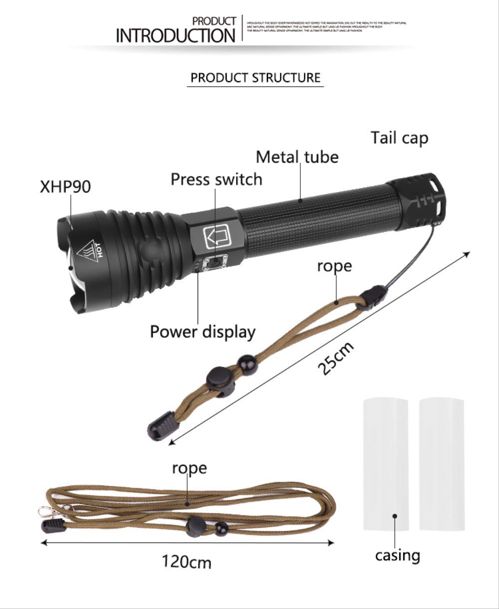 Torcia BAJIE Torcia a LED Torcia Xhp90 Potenza 26650 18650 Batteria Torcia potente Torcia per luce esterna Pacchetto Federazione Russa C