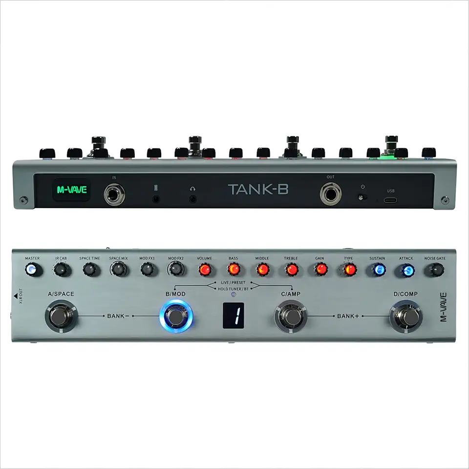 Cuvave cube baby efetor de baixo/bass,pedal de multiefeito M-VAVE Tank-B recarregável 36 predefinições 9 slots de pré-amplificador 8 slots de gabinete IR 3 efeitos de modulação/atraso/reverberação