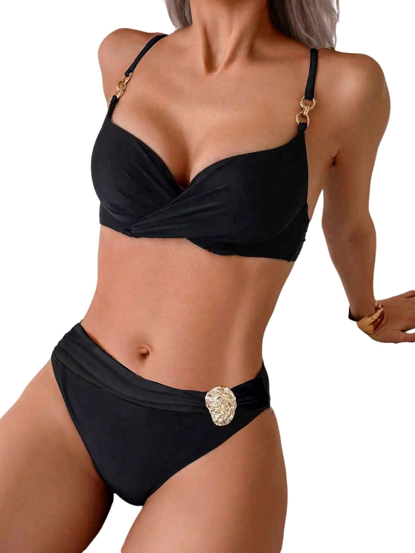 SweatyRocks Bikini damski zestaw z fiszbinami, kostium kąpielowy push up, bikini z dekoracją, moda kąpielowa, seksowne stringi bikini brazylijskie