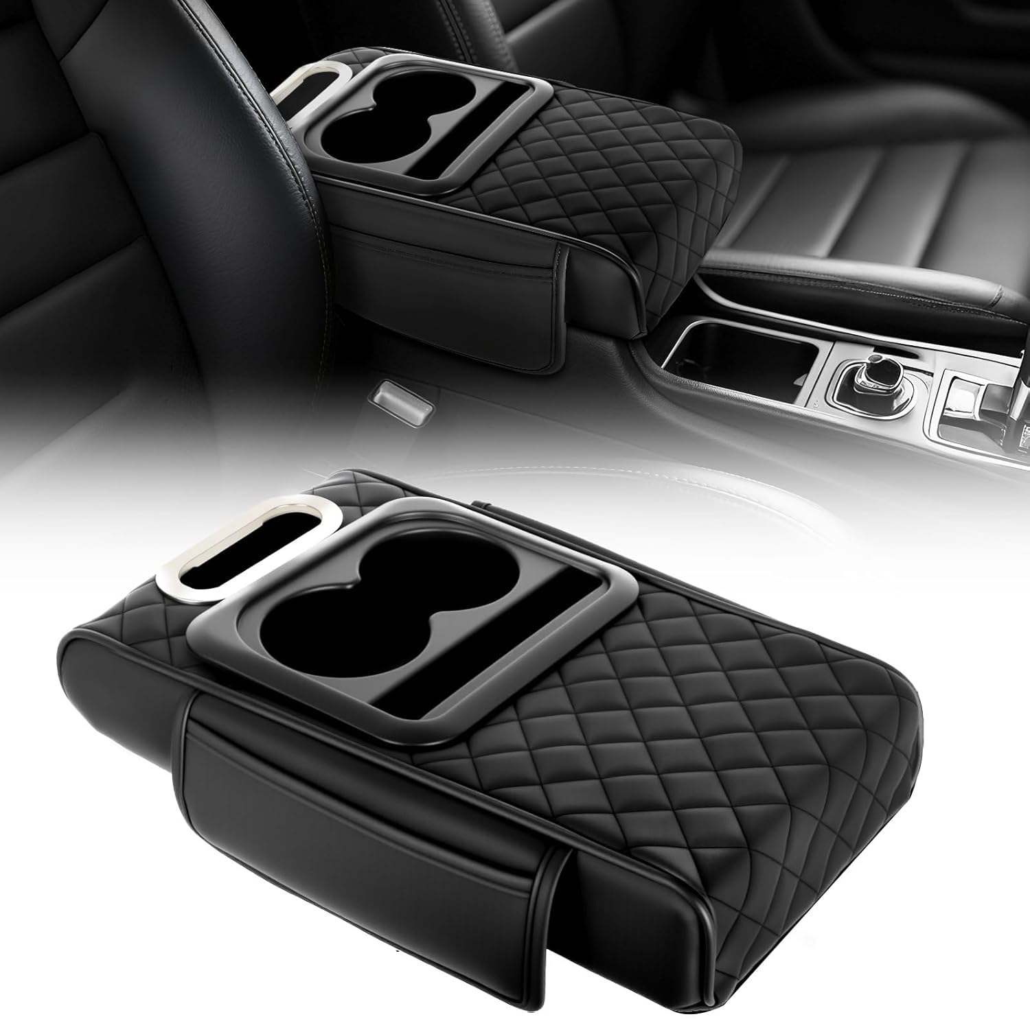 5-in-1 Car Armrest Cushion with Integrated Dual Cup Holder & Tissue Box – Universal Center Console Organizer & Padded Elbow Support-image-32