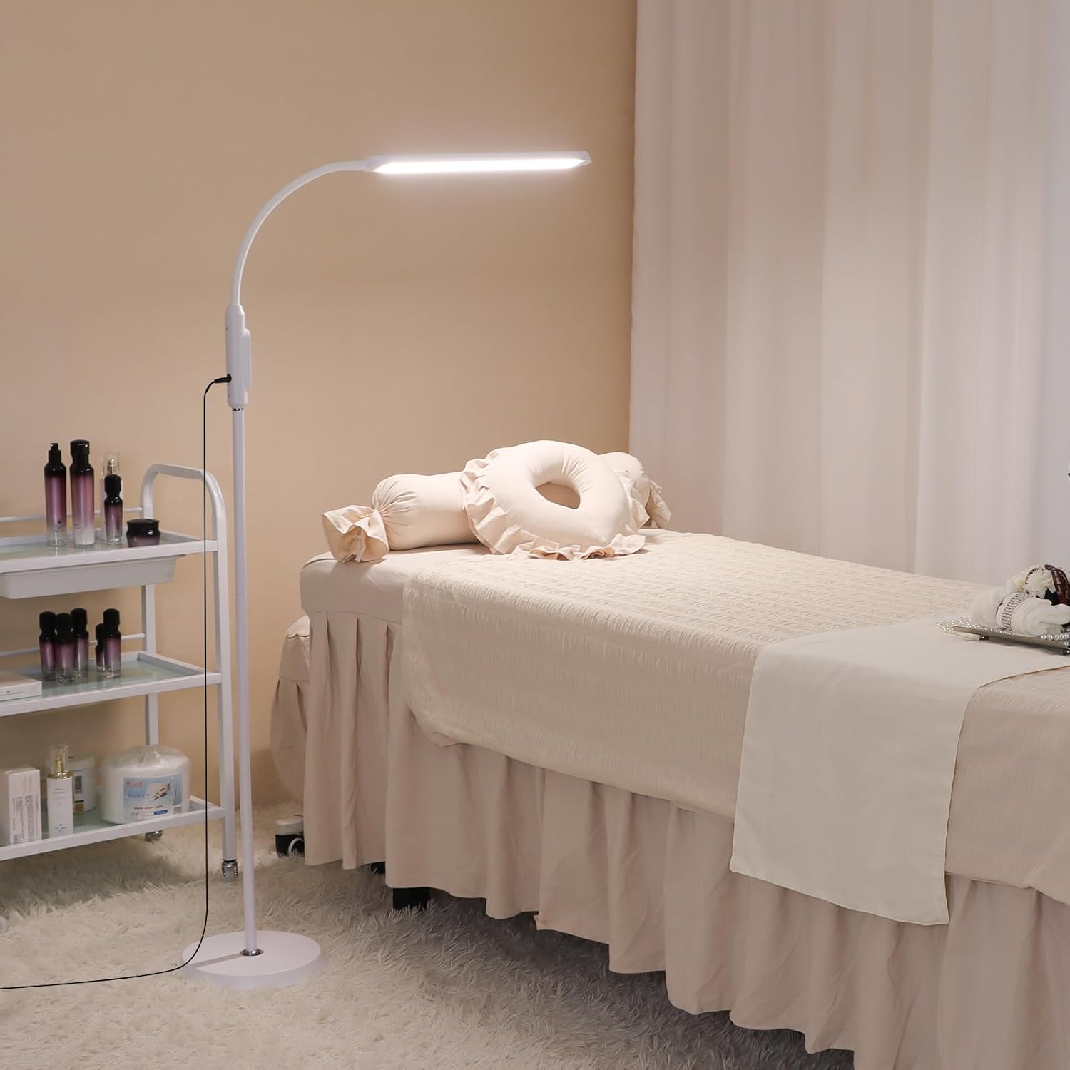Bright LED Eyelash Floor Lamp with Touch and Remote Dimming 3000-6500k for Esthetician facial fill Makeup Tattoo Craft Drawing Living Room Bedroom Office, Adjustable Gooseneck Standing Light White