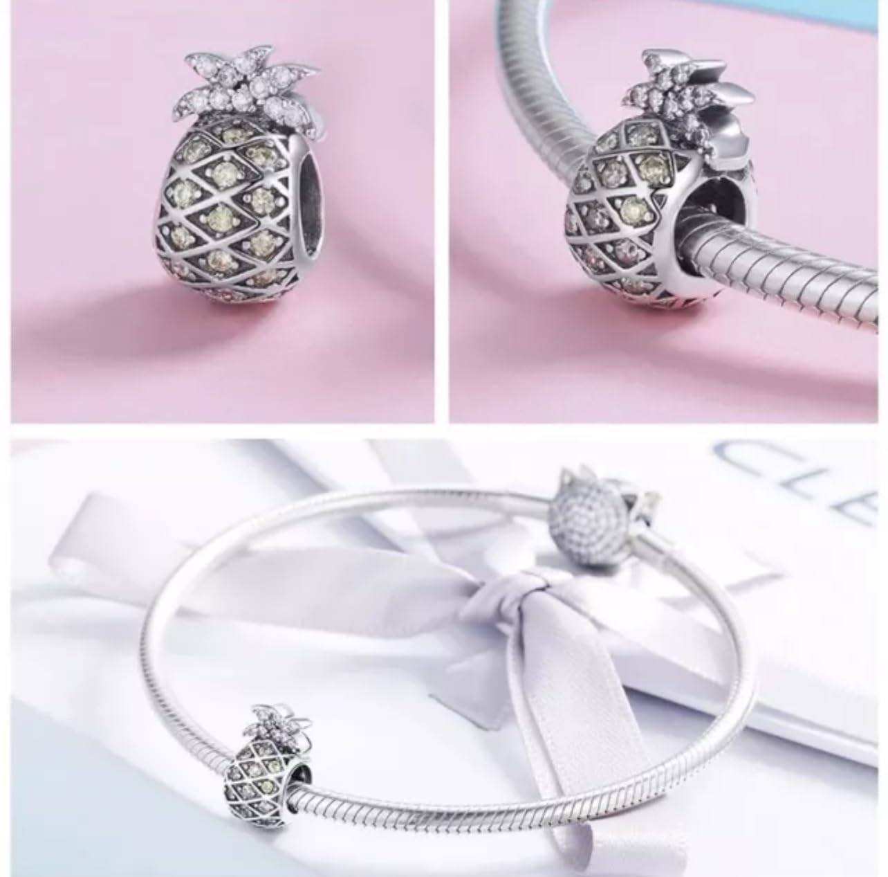 FLXHHX Abalorio De Piña Brillante De Plata De Ley 925 Genuina Compatible con Pulsera