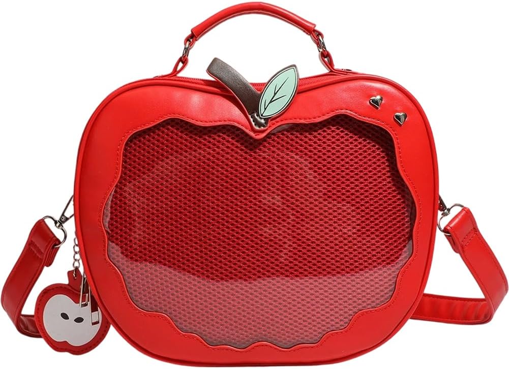 Cute Apples Ita Bag Badges Pins Display Backpack Pu Leather Y2k Shoulder Bag Handbag with Mesh Insert Pad for Women Girls