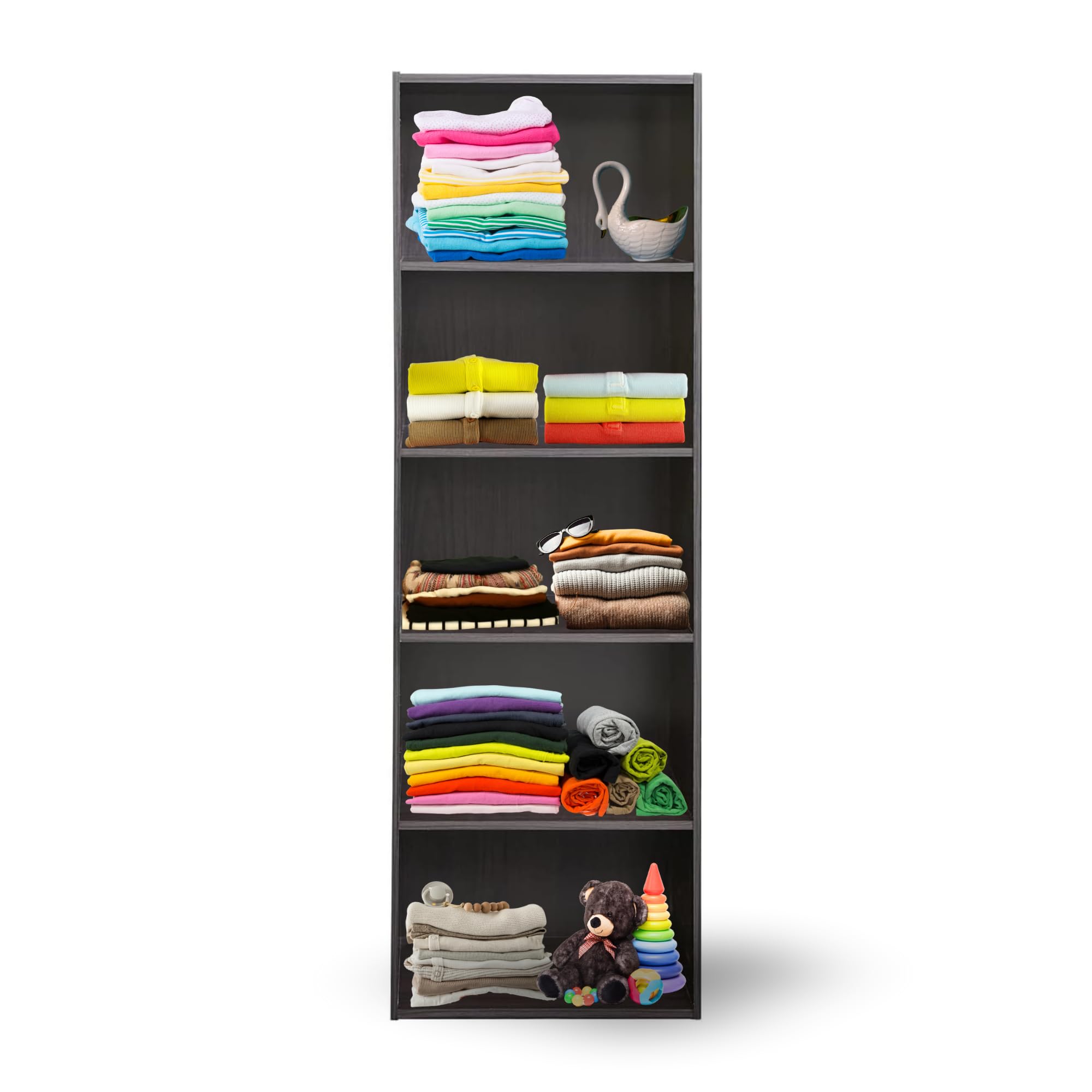 WT-EASYCARE Wood Bookcase Freestanding 5 Shelf Book Case Adjustable Layers Bookshelf for Home and Office – 29L x 40W x 132.4H cm (WENGE)