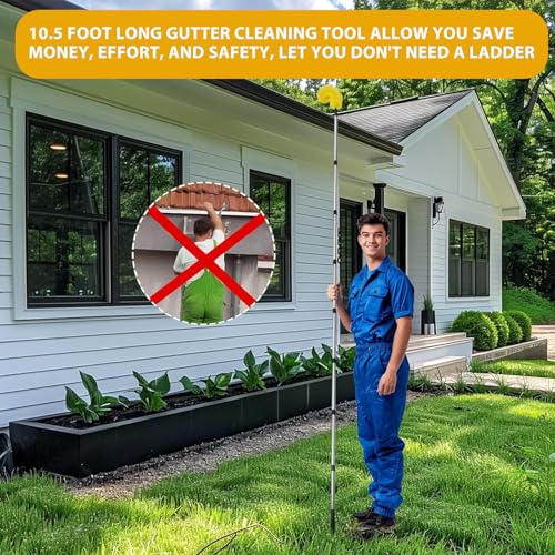 Gutter Cleaning Tools - 10 feet Telescopic Gutter Cleaner, 8 Poles, 1 straight Cleaning Brushes+1 curved Cleaning Brushes, Gutter Cleaner Ability to Easily Clear roof Leaves,Debris,Gutter - Image 4
