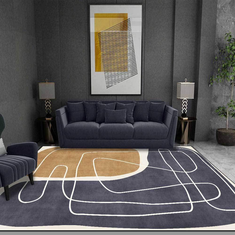 Tapis de Zone,Tapis De Salon Lavable, AntidéRapant, pour L'IntéRieur, Chambre à Coucher, Salon, Salle à,Marron Bleu foncé Moderne,180x270cm