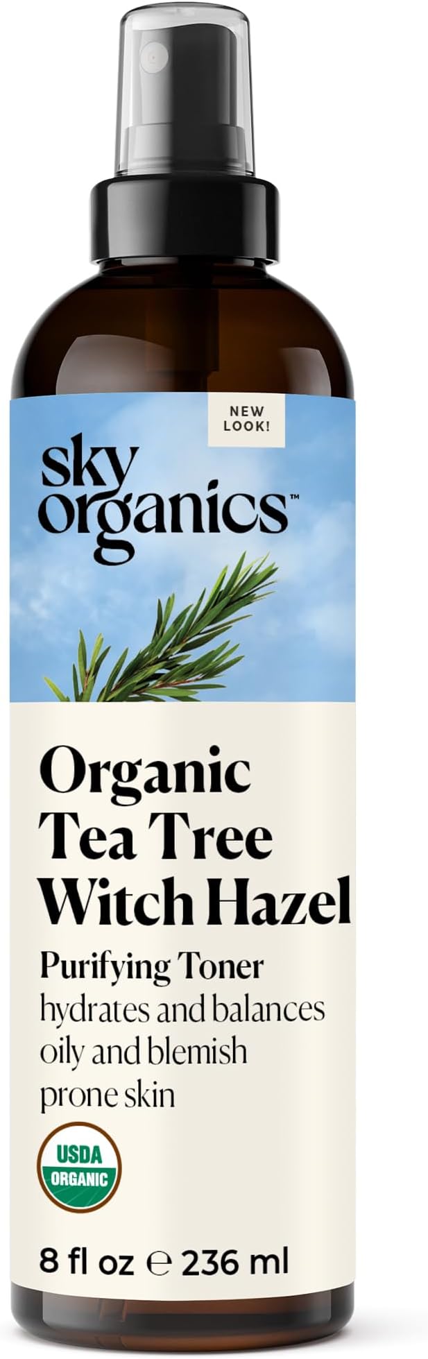 Organic Tea Tree & Witch Hazel for Face, Purifying Facial Toner to Hydrate, Soothe, Cleanse and Balance Blemish-Prone Skin, Helps Minimize the Appearance of Pores, 8 fl oz