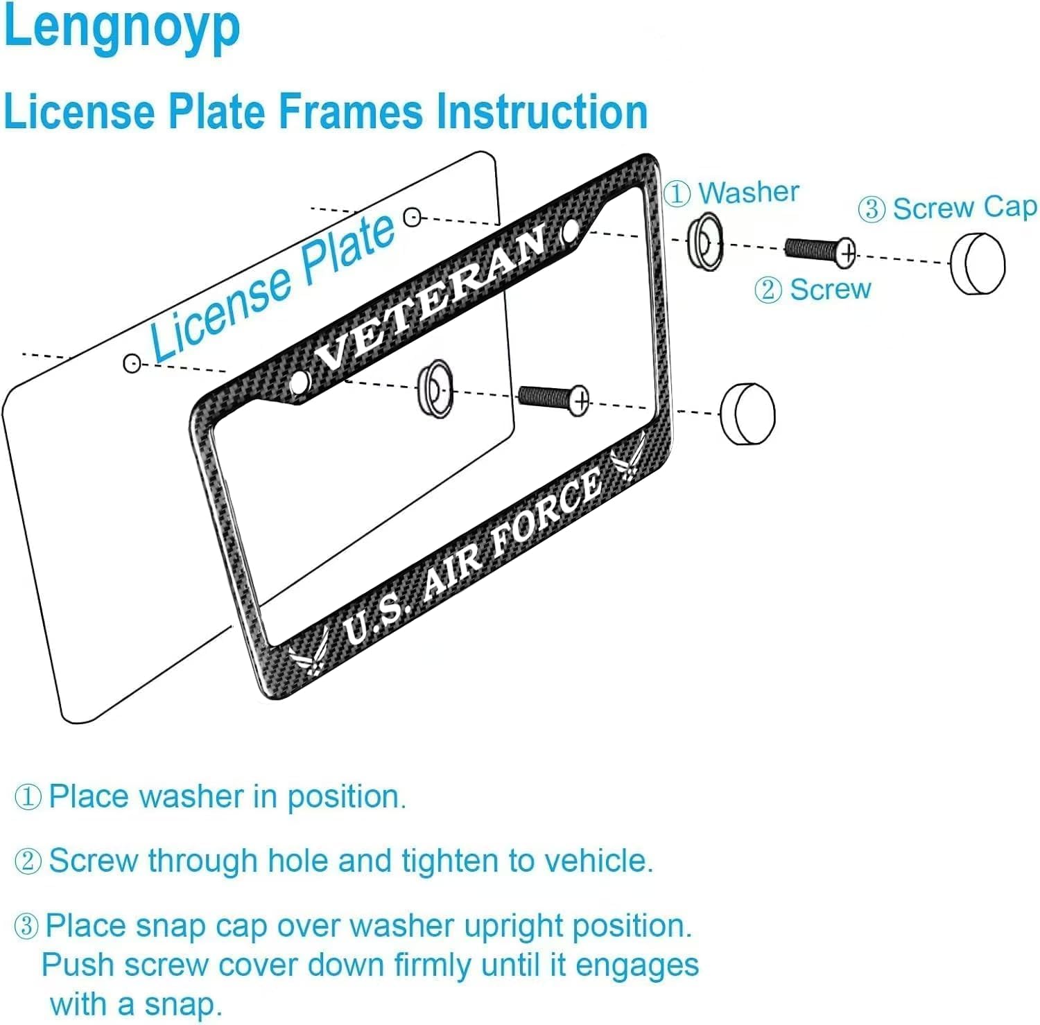 2PCS Matte Carbon Fiber Pattern License Plate Frames Compatible with USAF 2 Holes Solid Aluminum Veteran License Plate Holders for Air Force, Universal Car Frames and Screws