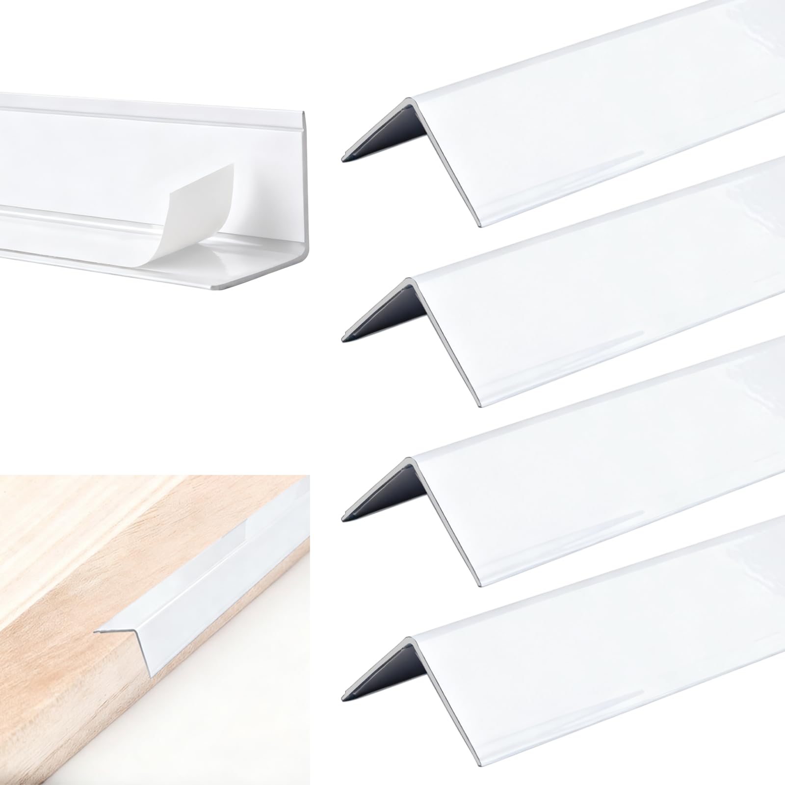 4 protectores de esquina de aluminio, autoadhesivos, sin taladrar, universales para azulejos, hormigón, madera, superficies de vidrio en el hogar y la oficina (porcelana blanca)