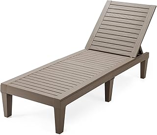 COSTWAY Sun Lounger, 4/5 Positions Adjustable Outdoor Chaise Lounge Chair with Wood Texture Surface, All-Weather Sunbed Recliner Chair for Garden, Patio, Beach and Poolside (without Armrests, Coffee)