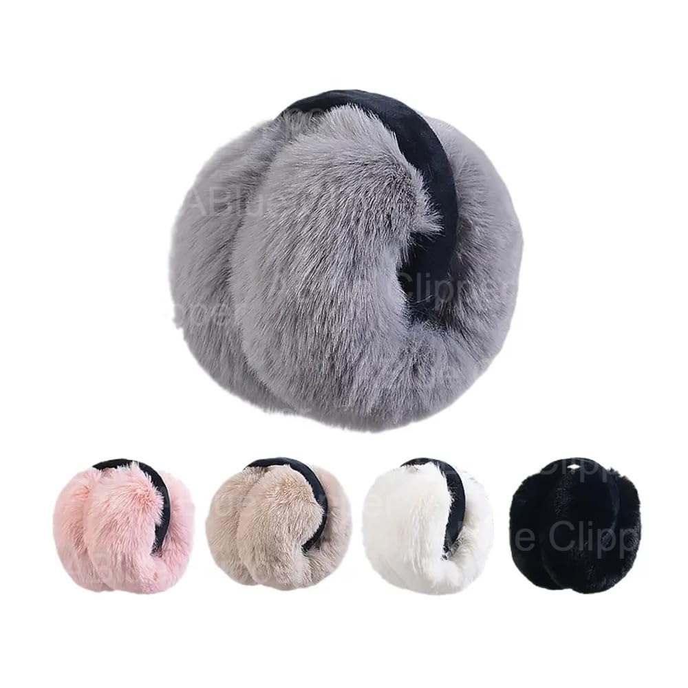 Earmuffs - Soft & Warm Winter Ear Muffs for Women, Girls - Foldable, Furry Fleece Ear Warmers - Outdoor Cold Protection Ear Covers, Headband Style, Ideal for Running, Cycling & Biking