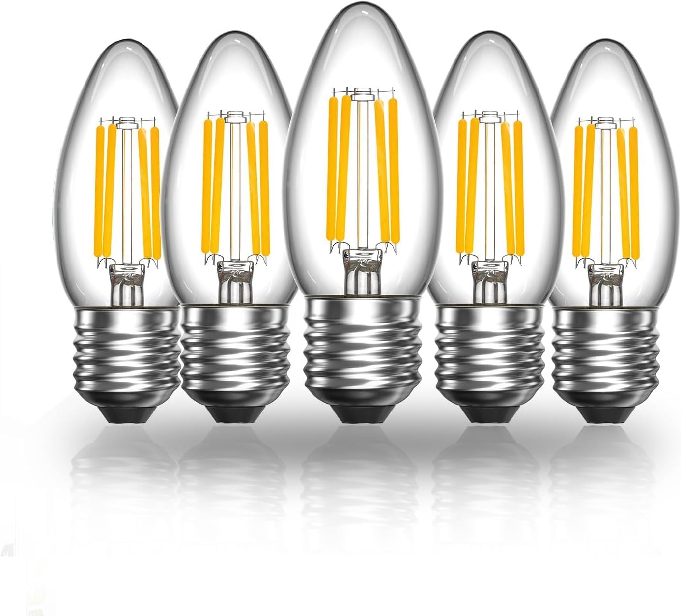 TobeBright 4W E27 LED Dimmable Candle Filament Light Bulb C35 Edison Screw 4W 400lm Glass Vintage Bulbs for 35-40W Halogen Bulb Replacement Warm White 2700K (5-Pack)