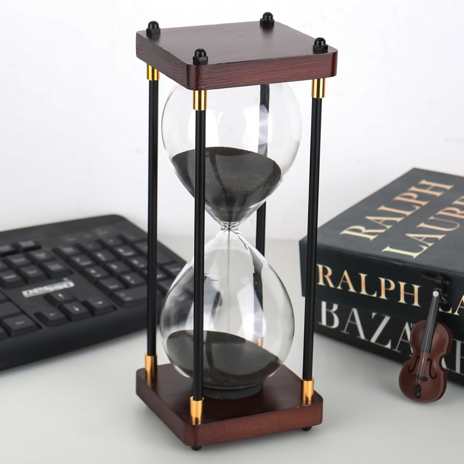 XTDMJ Reloj de arena de madera 30 minutos grande elegante negro arena brillante decoración hogar escritorio oficina boda