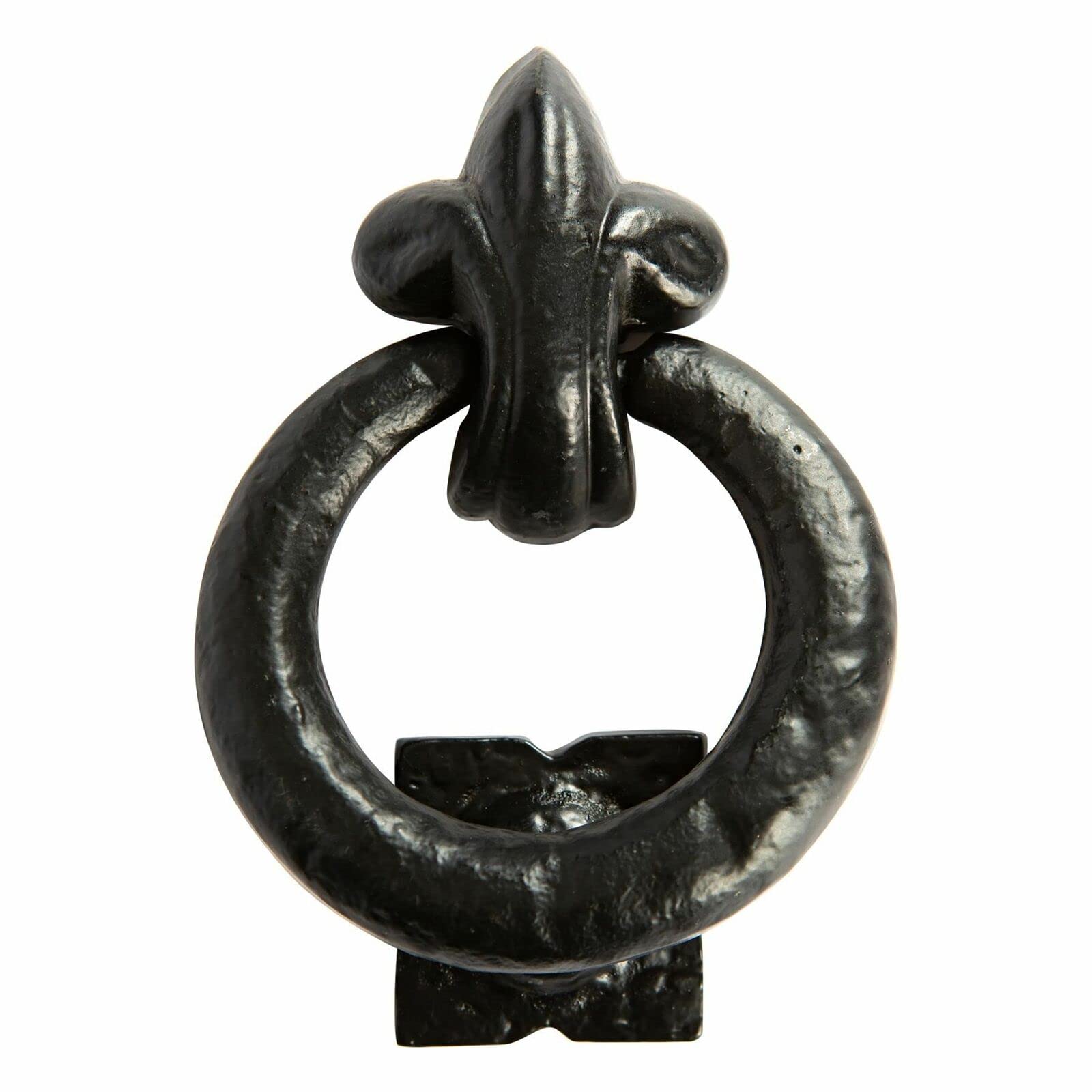 Fleur De LYS - Aldaba de puerta de anillo antiguo negro, aldaba de anillo de hierro fundido, aldaba tradicional de puerta delantera, aldaba de puerta de hierro negro rústico, aldaba de puerta negra