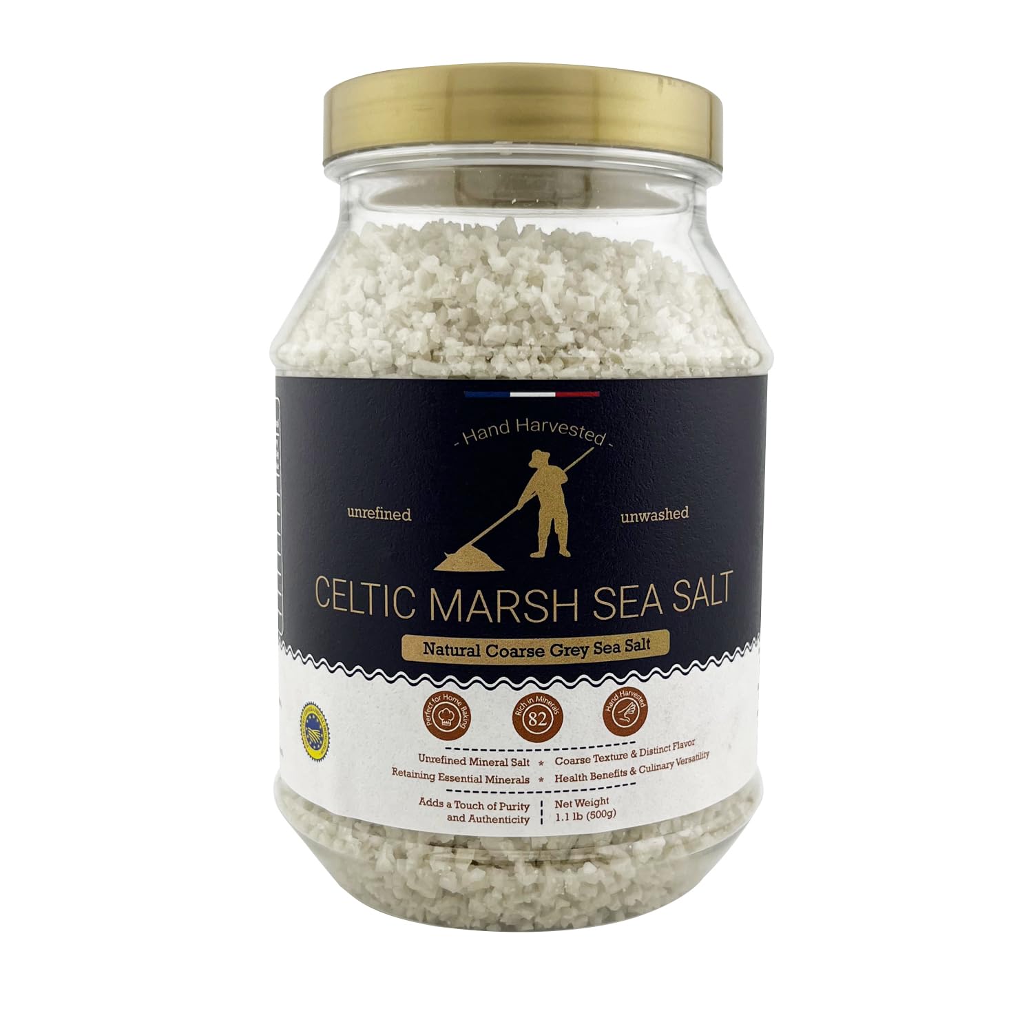 Celtic Sea Salt 500g, Dried Coarse, Light Grey, Unrefined Natural Hand Harvested Sea Salt from France, Rich in 82 Essential Minerals