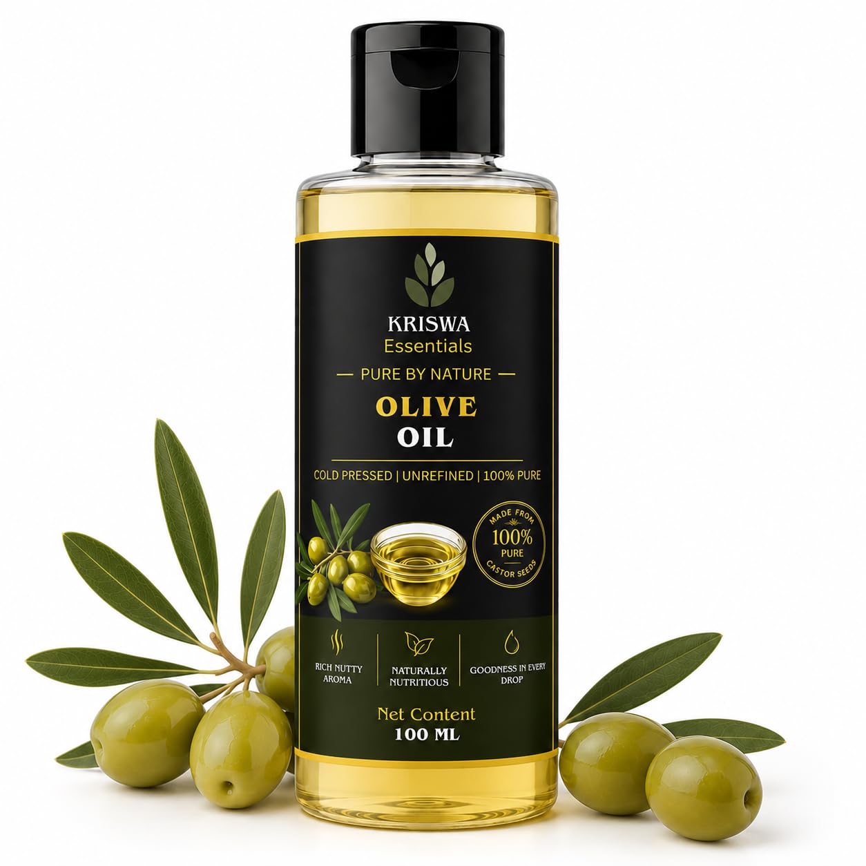 100% Natural Olive Oil for Hair, Skin & Body Massage | 100% Pure Cold Pressed Extra Virgin Olive Oil | Nourishes Hair, Moisturizes Skin & Supports Scalp Care | 100 m-image-40