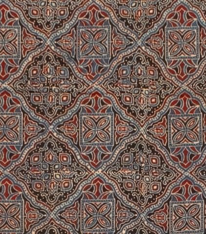 Image of Ethnics of Kutch Womenss Ajrakh Modal Silk Natural Dye Hand Block Print Saree with Blouse Piece - 5.5 Mtr Length
