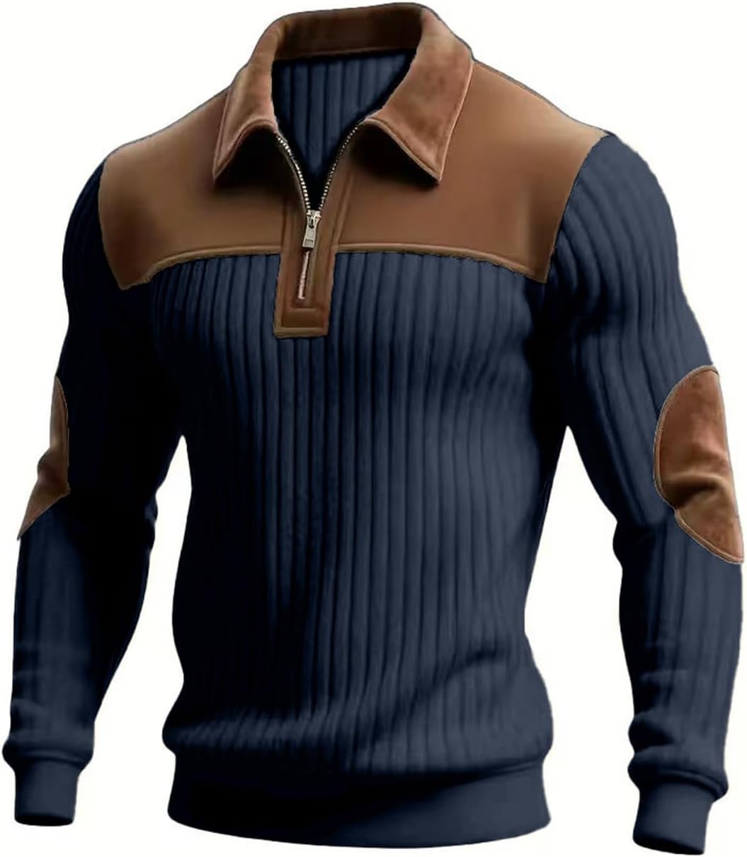 Ymosrh Mens Color Block Polo Shirts Long Sleeve Casual Business Golf Collared Shirts, S-3XL
