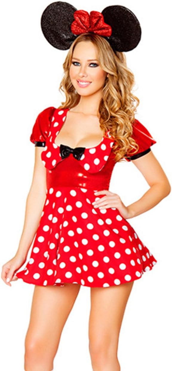 Womens' Cartoon Mouse Cosplay Halloween Adult Costume with Accessories Red M