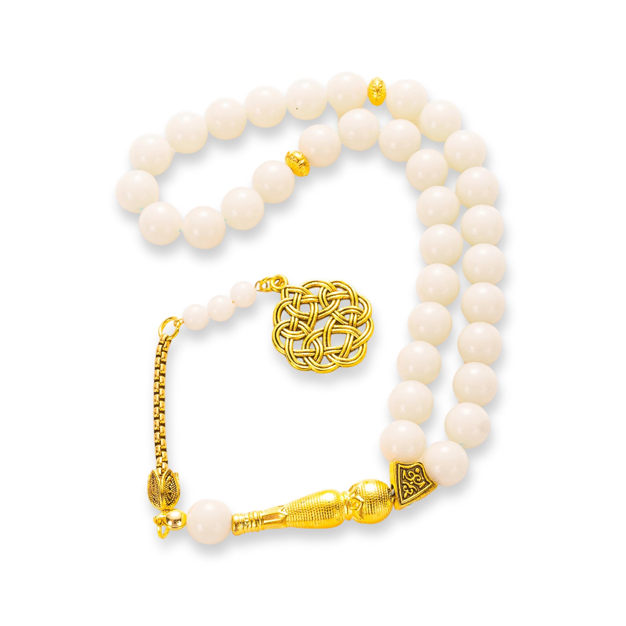 Glow-in-the-Dark Stone Tasbih with Gift Box – 33 Blue Light Prayer Beads with Golden Detailing – Islamic Eid or Ramadan Gift