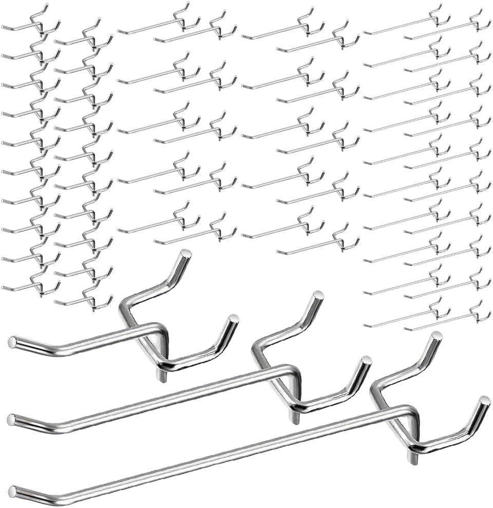 60 Piece Perforated Wall Hook Set, Metal Tool Wall Hooks for Garage & Workshop, 5/10/15 cm Pegboard Hook Compatible with Perforated Wall 2.5 cm Spacing, for Tool Holders and Storage Systems