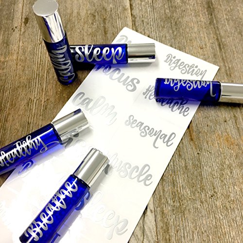 Got Oil Supplies Vinyl Essential Oil Labels - Fits 10Ml Roller Bottles And Boston Round Glass Vials - 24 Blue & Pink, Gold Or Silver Bottle Stickers To Choose From (Silver) #TOP2