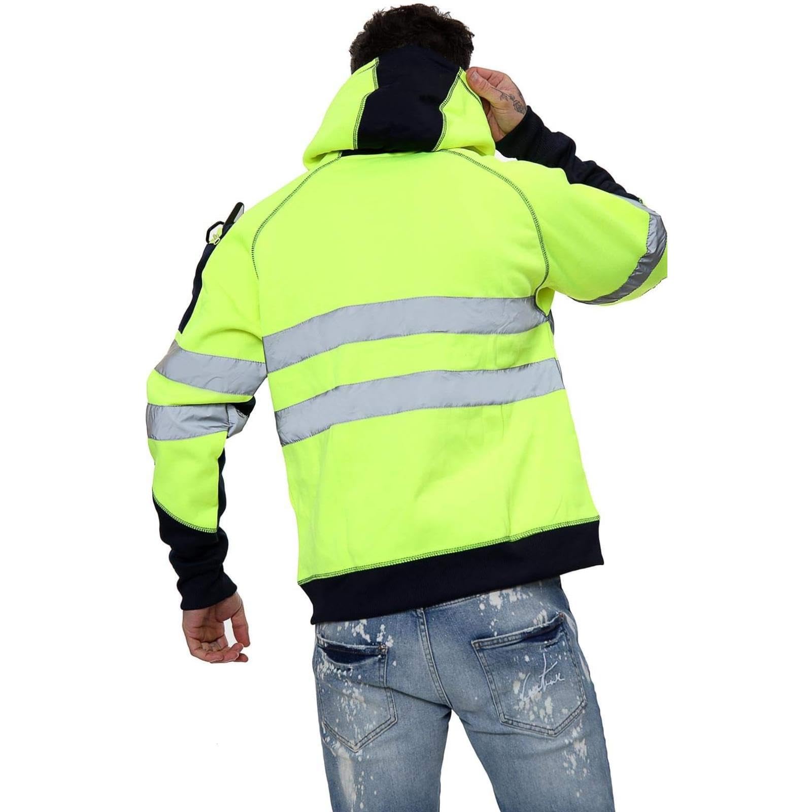 Homme Veste Haute Visibilité, Sweat Homme Capuche Zippé, Patch de Contraste Pull Over Sweat Polaire Homme Veste de Travail Homme Chantier